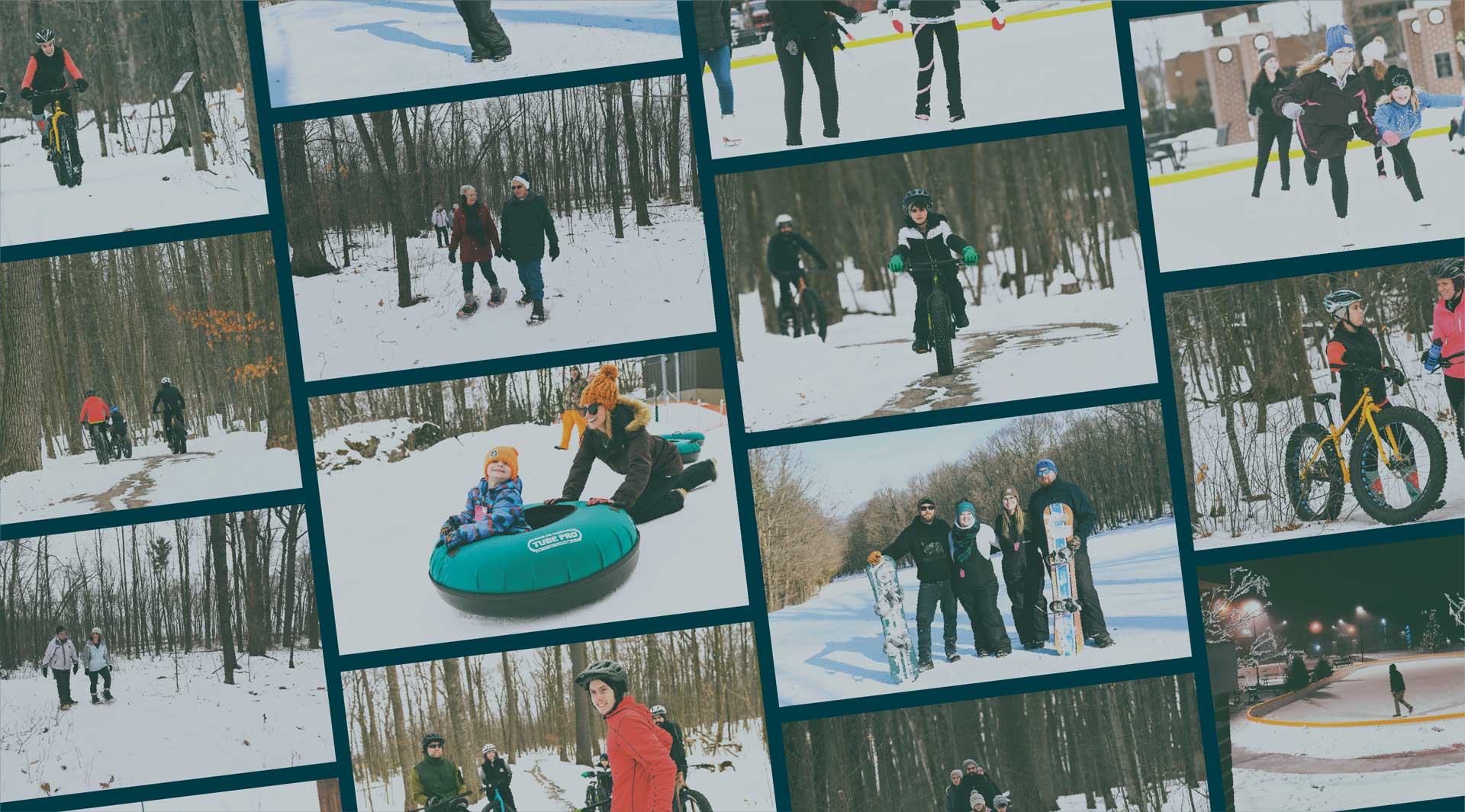 Photo collage of outdoor winter activities