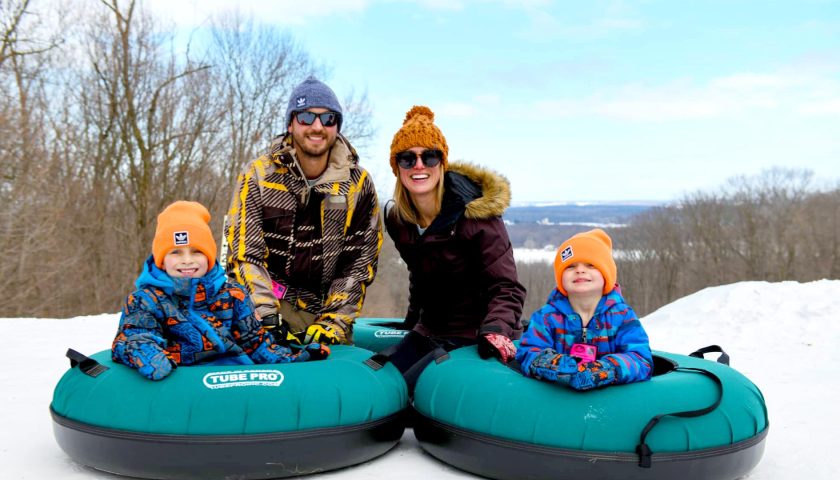 Family snow tubing at Powers Bluff Marshfield WI